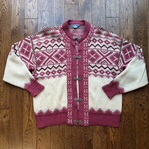 Scan Alp Sweater Women's L Nordic Alpine Fair Isle Cardigan Made In New Zealand
